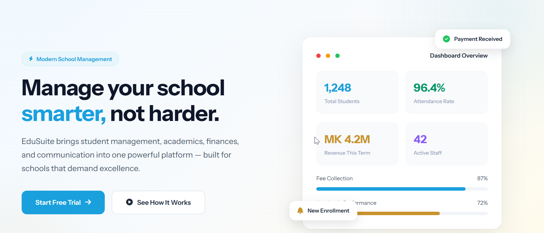 Edusuite School Management interface